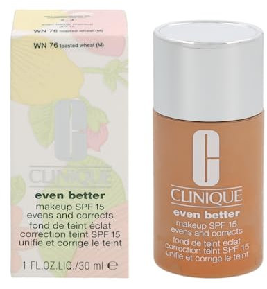 Clinique Even Better Makeup Liquid Foundation SPF 15 With Vitamin C For Dry + Oily Combination Skin Types | Medium Coverage + Natural Finish | Evens Skin Tone + Reduces Dark Spots, Toasted Wheat