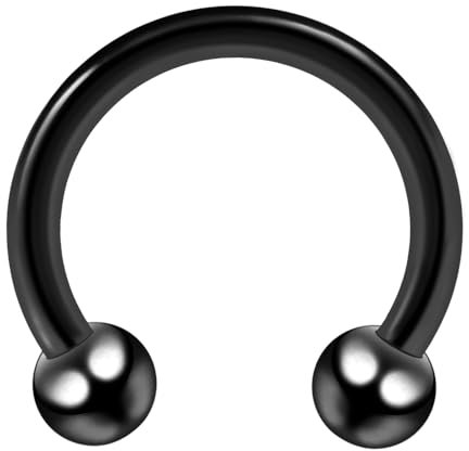 Piercing per setto a Ferro di Cavallo in Acciaio Chirurgico 316L anodizzato con Sfera per Naso. e Acciaio Inossidabile, Colore: Nero, cod. BBC-MP-126-14G-8MM-BL