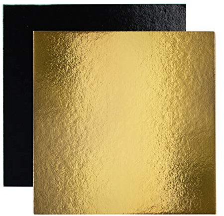 Juego de 10 Soportes de Pastel Cuadrados en Cajas de Colores, con Tallas de su elección (Dorado/Negro 18 cm)