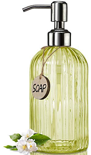 JASAI Vertikal gestreifter Seifenspender mit 304 rostfreier Edelstahl-Pumpe, nachfüllbarer Lotion-Seifenspender für Badezimmer, Küche, Handseife, Spülseife (durchsichtiges Gelb)