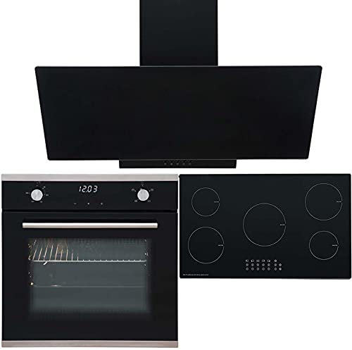 SIA 60cm Electric Single Oven, 5 Zone Induction Hob And 90cm Angled Glass Hood