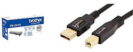 Brother TN-2410 Tonerkartusche, schwarz & Amazon Basics USB 2.0-Druckerkabel A-Stecker auf B-Stecker, 3 m
