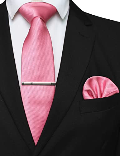 JEMYGINS Cravate Rose Homme en Soie et Pinces à cravate Carre de poche Set