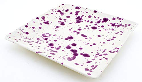 Art Escudellers Piatto Quadrato 25CM in Ceramica Fatto e Dipinto a Mano con Decorazione Mate Lila. 24 cm x 24 cm x 2,5 cm
