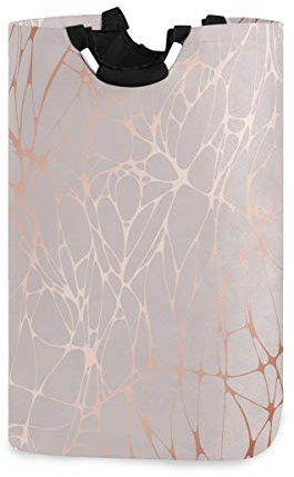 Rose Gold Marble Laundry Hamper Basket Bucket Stone Texture Foldable Dirty Clothes Bag Washing Bin Toy Storage Organizer for College Dorms, Kids Bedroom,Bathroom