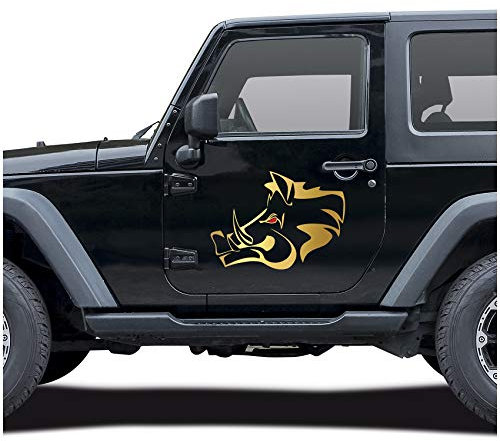 Wildschwein Aufkleber Folie Dekor für Auto Kfz Zubehör Keiler Kopf Motiv Wildsau Eber Jagen Jäger Förster Jagd Autoaufkleber (Gold, Groß Set KX042 KX064)