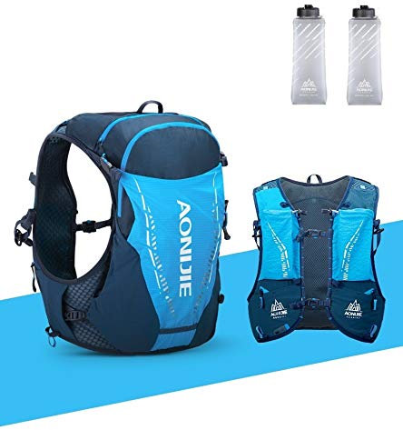 AONIJIE Sac à dos de randonnée pour course à pied - 10 l - Unisexe - Avec 2 bouteilles d'eau de 420 ml - Bleu, S/M