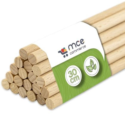 MCE-Commerce Lot de 20 baguettes rondes en bois de hêtre naturel, Ø 8 mm, longueur 30 cm, modélisme, bricolage, Ø 8 mm x 30 cm, Set Pièces