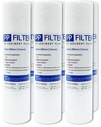 Filtertech - Cartuccia filtrante per acqua da 1 micron, 250 mm, in polipropilene, progettata per unità RO da 10, confezione da 6