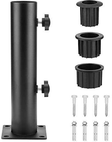 Deck Umbrella Mount Outdoor, 2.16'' Diameter In Wood Ground Flag Pole Holder, Bolt Down Windsock Pole Base Bracket, Adjustable Patio Table Umbrella Stand Outside for Garden Backyard Balcony Poolside
