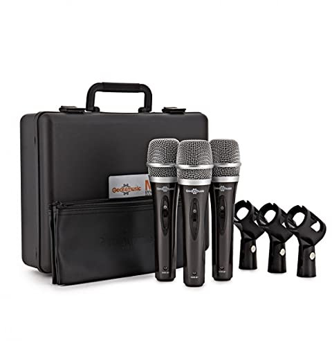 gear4music Dynamic Vocal Microphone with Switch - 3 Piece Set with Clips & Case