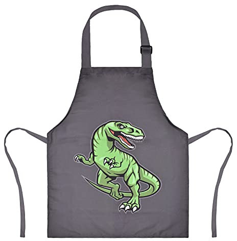 XonyiCos Kinder Jungen Dinosaurier Schürze mit Taschen, Mädchen Schürzen zum Kochen, Malen, Küchenchef Schürze für Kinder 3-12 Jahre (Schwarzer und grüner Dinosaurier, Groß (6-12 Jahre))
