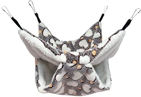 JUNERAIN 3-Layer Pet Hammock Small Animals Hammock Bunk Pet Bed Hammock Coral Fleece Small Animal Pet Cage Soft Warm Swing Hanging Rat Bed for Small Animals Ferret Guinea Pig Rat Chinchilla