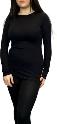 LUXFAB Women's Long Sleeve T-Shirt Top with Scoop Neck Soft Stretch Viscose Fabric Athletic Fit, Bright Colors, Sizes 8-26 Plus Comfert Stretch Ladies Black