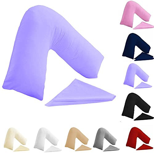 BuzzBuy Funda de almohada en forma de V, 100% polialgodón, soporte ortopédico para espalda y cuello, para embarazo/lactancia, solo funda de almohada en V (lila)