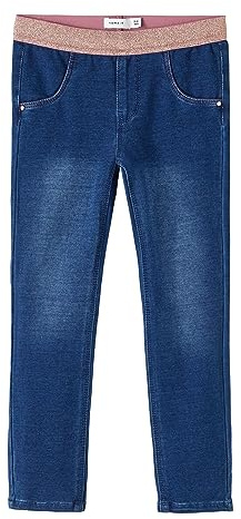NAME IT Mädchen Nmfsalli Dnmtorina Swe Legging Noos Hose, Dark Blue Denim/Detail:gold Rose Lurex, 68 EU