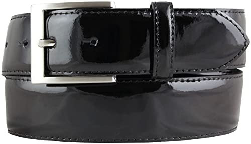 Lack-Gürtel aus Leder 4 cm | Glänzender Ledergürtel 40mm Herren | Eleganter Gürtel made in Italy | Schwarz 90cm