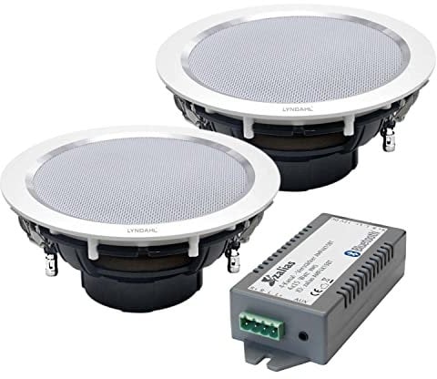 zalias Lyndahl Stereo-Einbaulautsprecher weiß Set CS195ST mit Bluetooth-Verstärker AMP4X15BT zum Einbau in Decken und Trockenbau, wahlweise mit einem oder zwei Stereo Lautsprechern mit 2 Lautsprechern