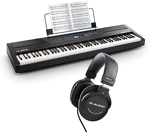 Alesis Recital Pro + M-Audio HDH40 - 88 Key Digital Piano Keyboard with Hammer Action Weighted Keys and Over Ear Headphones for Silent Practice