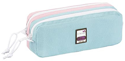 Viquel - Trousse 2 Compartiments Teknik Pastel- Trousse Scolaire Grande capacité - Bleu/Rose