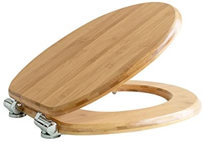 Fanmitrk Natural Solid Wood Toilet Seat- Toilet Seat Bamboo, Soft Close with Metal Hinges,Easy to Install Easy to Clean(bamboo02)