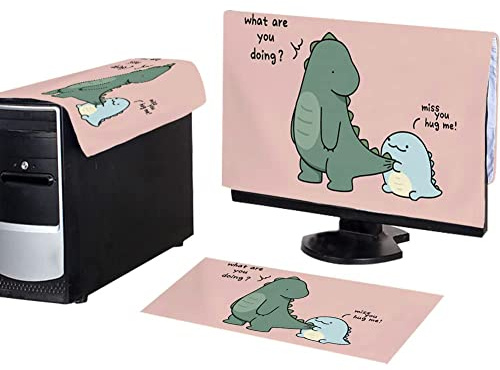 WAYUTO 3Pcs Computer Dust Cover Set Keyboard Computer Host Pc Monitor Tower Protector Dust Proof Computer Case Covers for Desktop CPU Dinosaur 24Inch