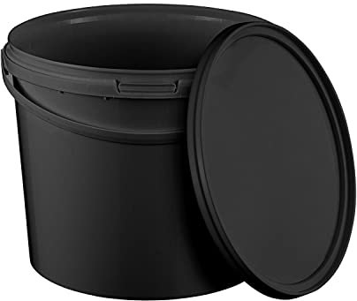 BenBow Bucket with lid 5 L Black 1x 5 Litres - food-safe, sturdy, airtight, leak-proof - plastic storage container, with metal handle - empty