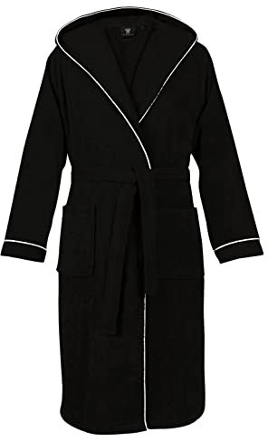 LAYNENBURG Bademantel Herren Frottee - Kapuze - Lang - 100% Baumwolle (360g/m2) - OEKO TEX Standard 100 - Größe (L, Schwarz)