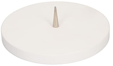Kerzen-Halter aus Buche in Weiß mit Dorn; Maße Ø 14 cm mit Rand, für Kerzen bis 13 cm Durchmesser