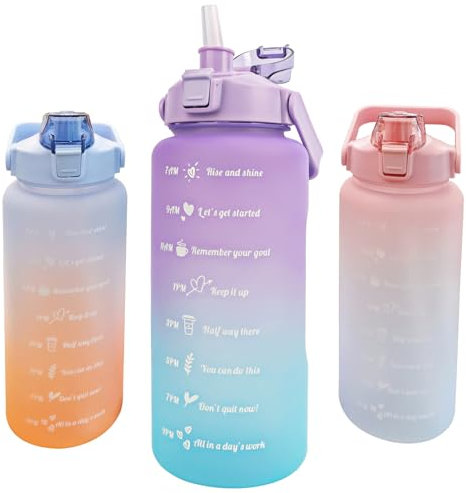 KETIEE Gourde de 2L, 2L Bouteille Sportive avec paille sans BPA, 2 litres Gourde Motivation avec Marquage du Temps, anti-fuite, pour le fitness, le camping, le yoga, les voyages (Violet Bleu)
