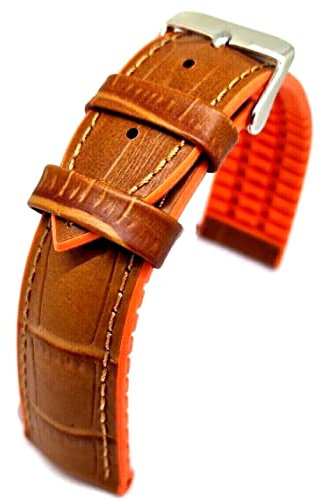 Uhrenarmband 22mm Uhrband Kautschuk + Leder Kroko Prägung hellbraun orange