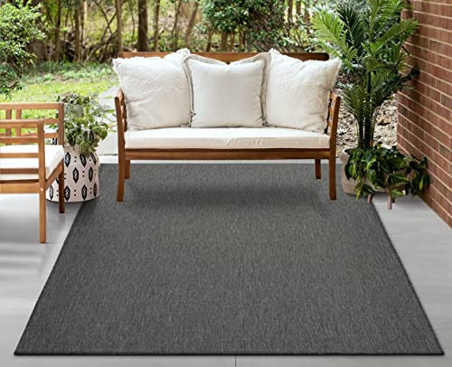 Mia´s Teppiche Malaga In- & Outdoor Teppich Flachgewebe, Modisches Design, Schicke Farben, für Balkon und Terrasse geeignet, Waschbar- und Witterungsbeständig, Anthrazit, 240 x 340 cm