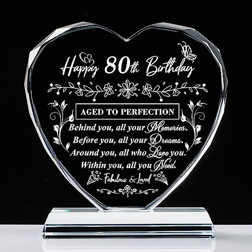 80. Geburtstag Geschenke für Frauen und Männer, Laser Kristall Herz 80. Geburtstag Dekorationen Ideen, Happy Birthday Geschenke für 80 Jahre alte Männer Frauen Ehemann Ehefrau Mutter Papa Freund
