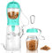 MYOWELL Borraccia Portatile per Cani - 550ML Bottiglia da Viaggio per Cane Gatti con 100g Serbatoio per Alimenti, Antibatterico e a Prova di Perdite (Blu)