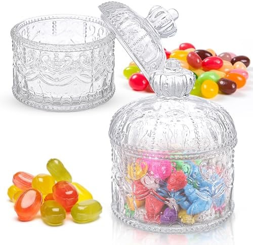 2 Pieces Glass Jars with Lid, Transparent Sweet Jars Glass Storage Jars Tea Coffee Sugar Canisters for Candy Buffet, Wedding, Party