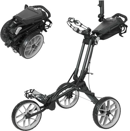 Newfly DREI Rad Golf Tasche Handcart, kompakt, vollautomatisch faltbar, Ultra leicht, minimale Faltbare Größe, Scorecard, Regenschirm Stand