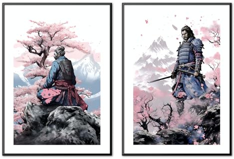 MJ-Graphics | Poster Set Japan Samurai Mönch Wohnzimmer & Schlafzimmer | 2x Din A3 Qualitätsdruck | Meditation Zen | Wanddeko ohne Bilderrahmen