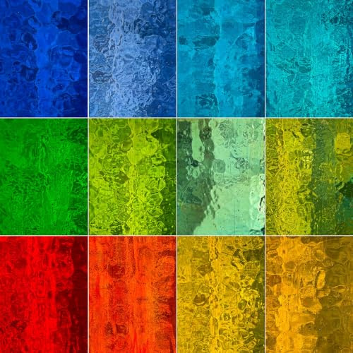 LITMIND Buntglas-Sortiment, transparent, 15,2 x 10,2 cm, Kathedralen-Kunstglas für Mosaik-Bastelarbeiten und Zubehör, verschiedene bunte Glasscheiben für atemberaubende Buntglas-Projekte, 12 Bögen