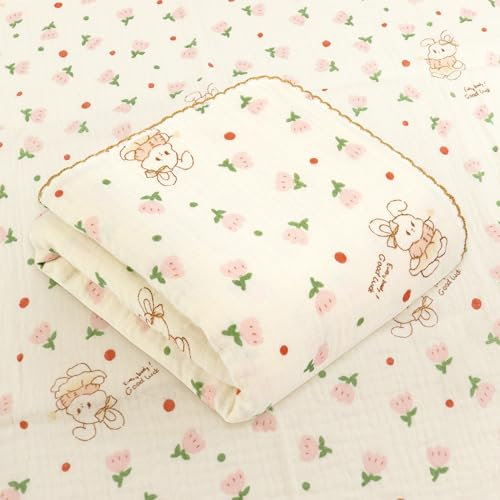 Hivia 110x100cm Musselin Decke-Musselin Becke Baby Sommer,2 Lagen Sommer-Babydecke Baumwolldecke,Weiche und Kuschelige Dünne Sommerdecke|Häschen