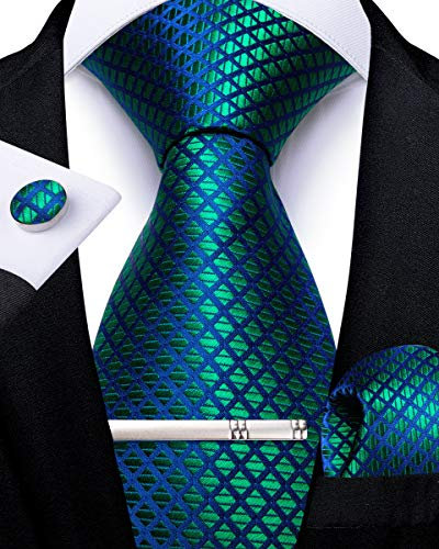 DiBanGu Turkis Herren Krawatte Einfarbig Seide Krawatte & Einstecktuch mit Manschettenknöpfe & Krawattenklammer Set Hochzeit
