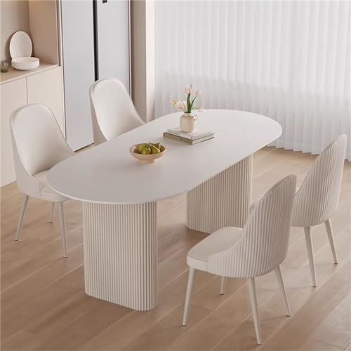 Esstisch-Set für 4 Personen mit gepolsterten Stühlen in Marmor-Optik, ovaler Tisch, einfach zu montieren, ideal für Küche, Esszimmer