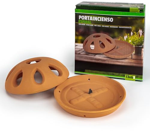 Portaincienso Espirales citronela Ceramica 13x6cm, Quemador Terracota Uso Interior y Exterior antimosquitos, Ideal para terrazas, Jardin