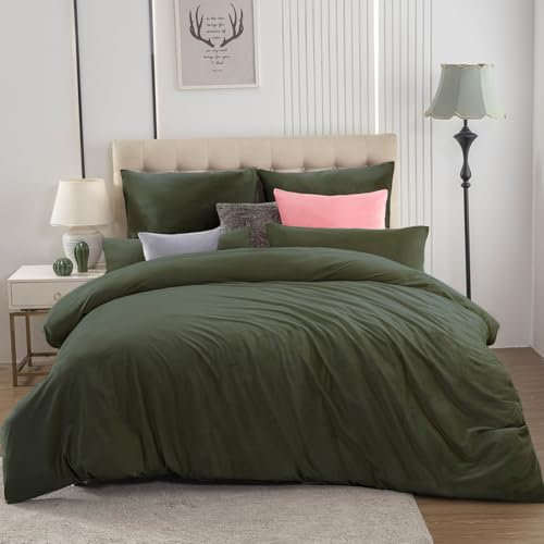 Soifox Winter Flanell Bettwäsche 220x240 - Olivgrün Flauschige und Warme Cashmere Touch Bettbezug + Kissenbezug 2er Set 80x80 cm mit Reißverschluss