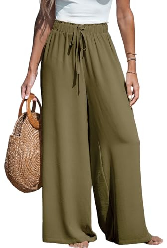CUPSHE Women Trousers Drawstring Wide Leg High Waist Casual Beach Lightweight Summer Trousers