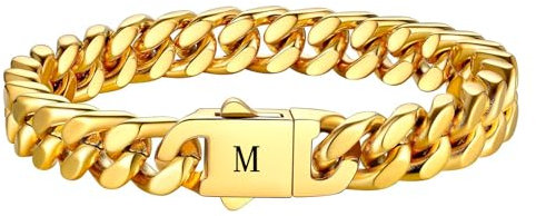 HAYOUWAY Armband Herren Silber mit Buchstaben, Herren Armband Damen Panzerkette Edelstahl Armbänder für Herren mit Gravur A-Z Personalisierte Geschenke (Gold-M, Vergoldet)