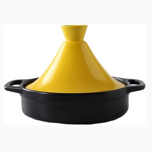 Yiustldd Pentola per Tajine in Ghisa, Tagine in Ghisa Smaltata in Ceramica con Manici Antiscottatura Utilizzabile in Forno E Lavastoviglie,Giallo