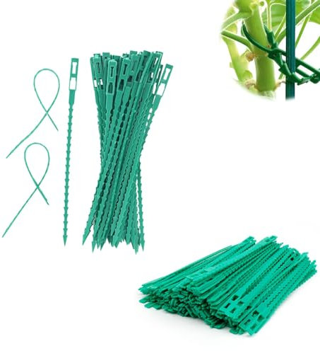 AMONENZ 300 Stück Verstellbarer Pflanzenbinder, 170 mm Fischgrätenform Pflanzen Befestigung, Wiederverwendbar Gartenbinder Kunststoff, Grüner Pflanzenbinder für Unterstützung von Pflanzen