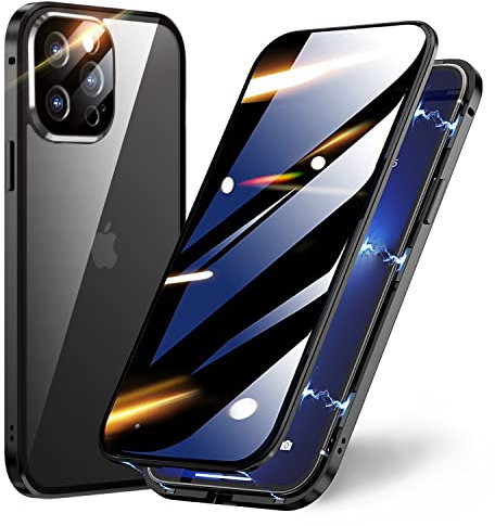 TOPF&B Case for iPhone 13 Pro Max Privacy Magnetic Cover,Privacy Screen Protector Built-in Tempered Glass and Camera Protector,360 Degree Metal Bumper Case for iPhone 13 Pro Max,Black