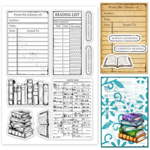 GLOBLELAND Books Clear Stamps Library Card Silicone Clear Stamp Seals Transparent Stamps for DIY Scrapbooking Cards Making Photo Album Journal