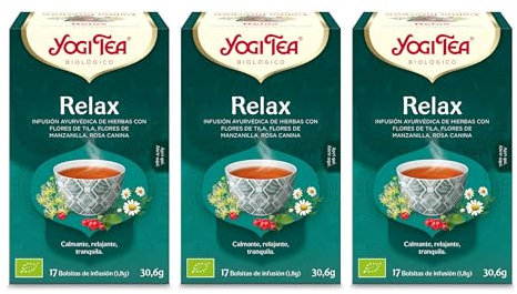 Yogi Tea - Relax - Infusión Ayurvédica - Mezcla de Tila, Manzanilla y Rosa Canina - Sin Cafeína - Pack de 3x17 bolsitas (51 bolsitas en total)